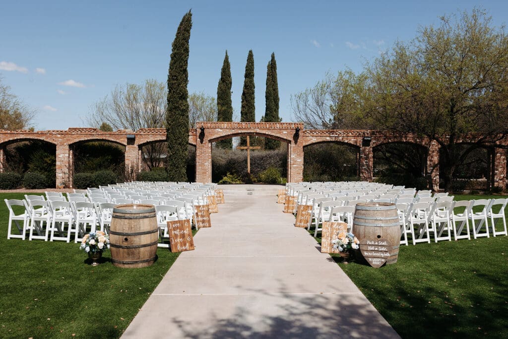 Wide shot of the ceremony setup against the Arizona landscape.