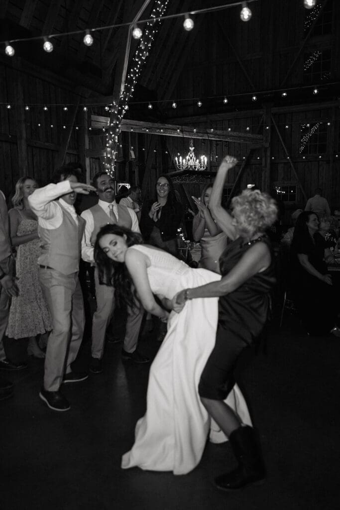 Bride and guests dance raucously